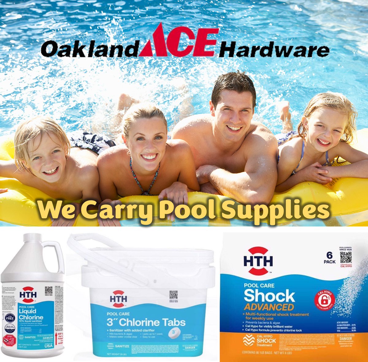 Pick up your #PoolSupplies now at Oakland #AceHardware. #LiquidChlorinator and #ShockTreatment are on sale!