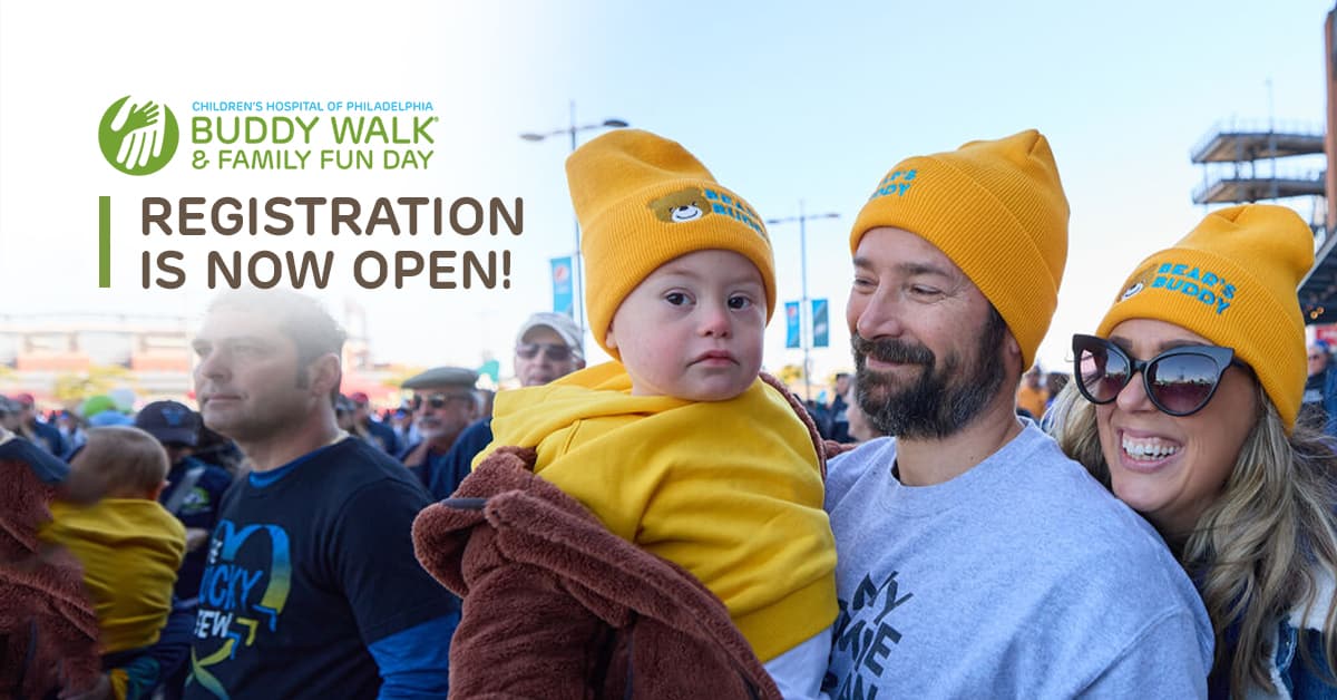 ChildrensPhila's tweet photo. Registration is now open for #CHOPBuddyWalk & Family Fun Day! Join us on Sunday, 10/8 for a celebratory walk, bounce houses, balloon animals and games galore. Every dollar raised supports our Trisomy 21 Program. Sign up today: https://t.co/dHhJJTeYGV. #ForBreakthroughs https://t.co/VY2XGPxfO2