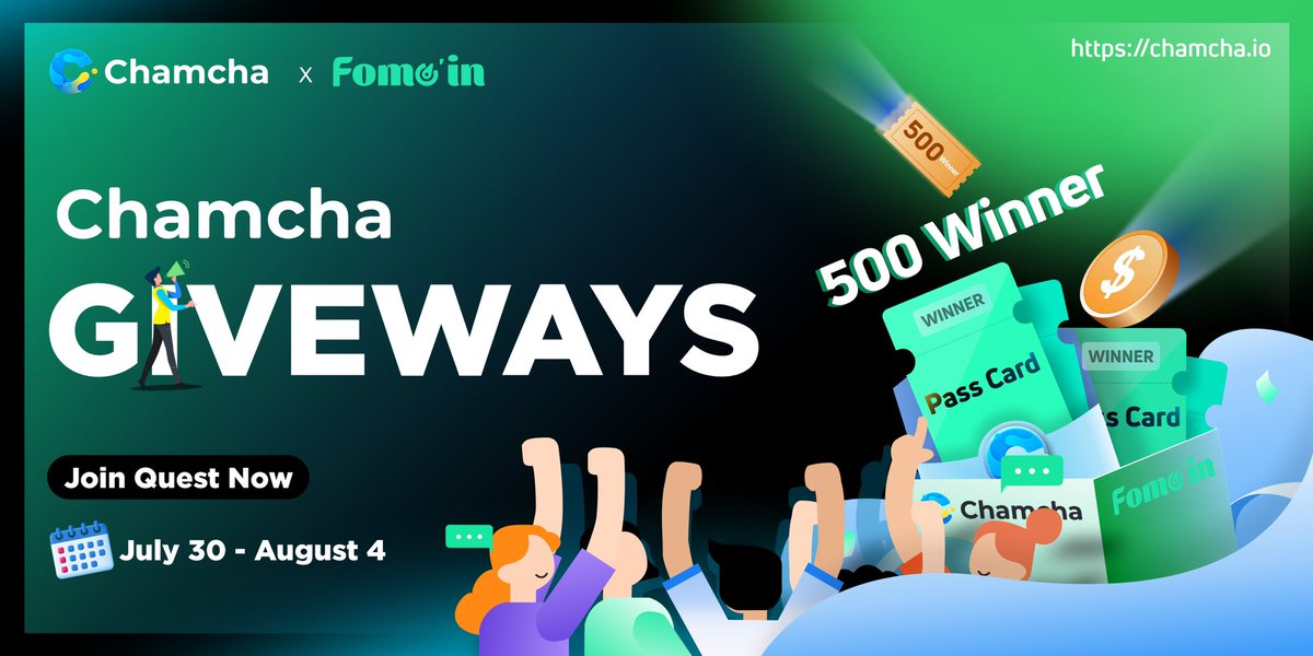 🎉 We are thrilled to announce our partnership with 
@Fomo_in

🎁 Giving away 500x "Chamcha Pass Card."

Holding Pass Card will surely receive airdrop of CHAX Token.

Task link: app.questn.com/quest/79993917…
#Airdrop #Bitcoin #BRC20