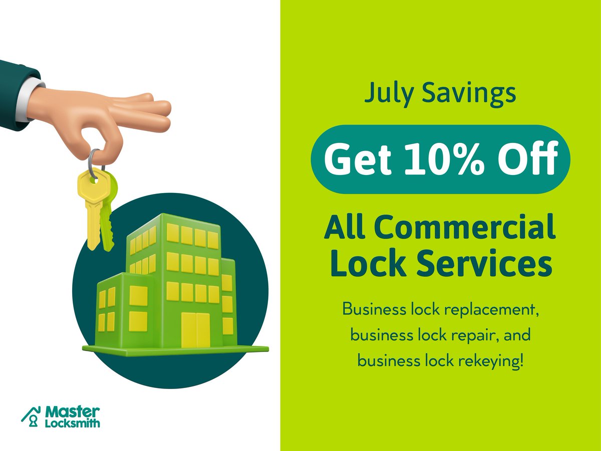 MasterLocksmit8's tweet photo. We are offering 10% off all comercial lock services this July to show our appreciation for your trust. Our professional lock services include business lock replacement, business lock repair, and business lock rekeying. Contact us at (301) 888-5152 https://t.co/gAMy6meKoZ