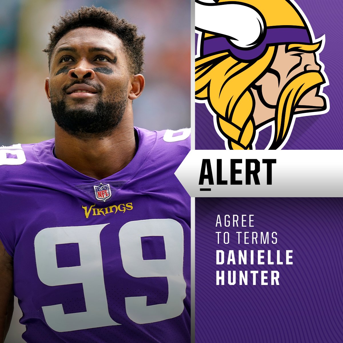 NFL (@nfl) on Twitter photo Vikings, pass rusher Danielle Hunter agree to terms on a 1-year, $20M deal including $17M guaranteed. (via <a href="/TomPelissero/">Tom Pelissero</a>, <a href="/RapSheet/">Ian Rapoport</a>) Vikings, pass rusher Danielle Hunter agree to terms on a 1-year, $20M deal including $17M guaranteed. (via <a href="/TomPelissero/">Tom Pelissero</a>, <a href="/RapSheet/">Ian Rapoport</a>)