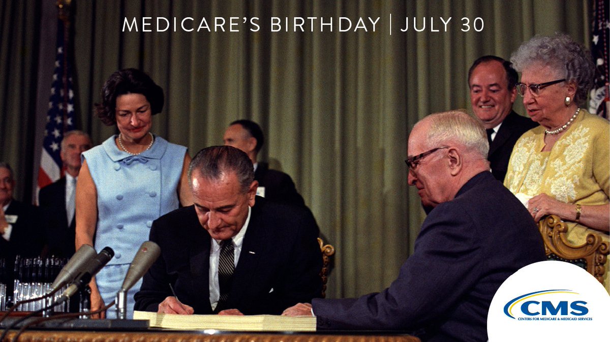 Happy 58th anniversary to <a href="/MedicareGov/">Medicare.gov</a> &amp; <a href="/MedicaidGov/">MedicaidGov</a>! #OTD in 1965 President Lyndon B. Johnson signed Medicare &amp; Medicaid into law &amp; presented Pres. Harry S. Truman with the very first Medicare card. Today, over 150 million people are covered by Medicare &amp; Medicaid.