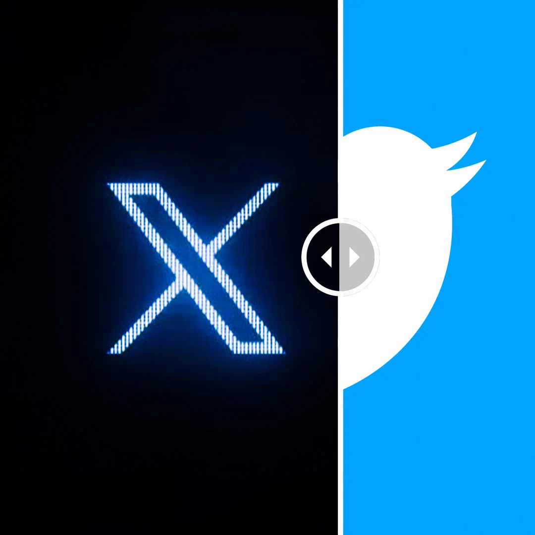 An X logo sliding over the Twitter logo.