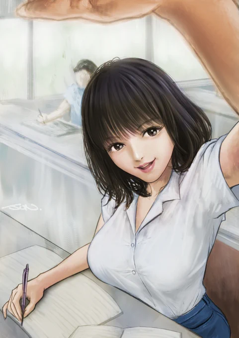 「お昼ごはん?  一緒に行ってもいいよ」  #サムシング #妄想絵 #ラフイラスト #イラスト #rough #illustration #余興