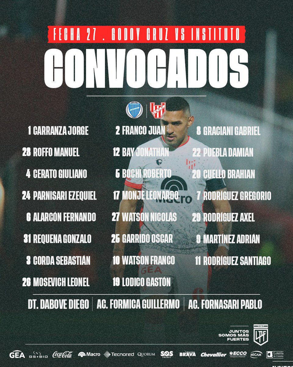 deportario's tweet photo. #TorneoBinance | #Concentrados

📋 Convocados de #GodoyCruz 🍇 y de #Instituto 🇦🇹

🏆 #LigaProfesional | @LigaAFA https://t.co/m9sxIaBEiq