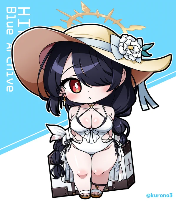 デフォルメ・水着ヒナタ描きました。 #ブルアカ 