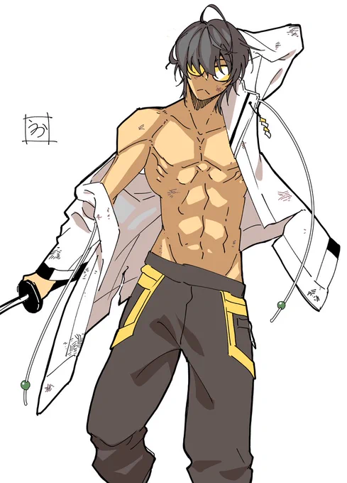 桑名くんの黒タンクトップに想いを馳せていたハズが一周回って裸パーカーに戻って来た絵