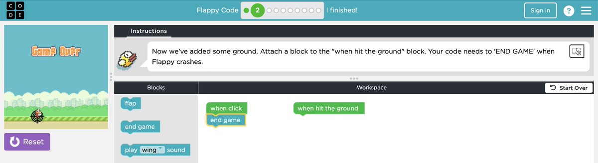 This week, we got to explore Hour of Code! This is a fun way to introduce coding to students through games. I chose the Flappy Bird game to try. #EDUC387 #edtech #HourofCode
