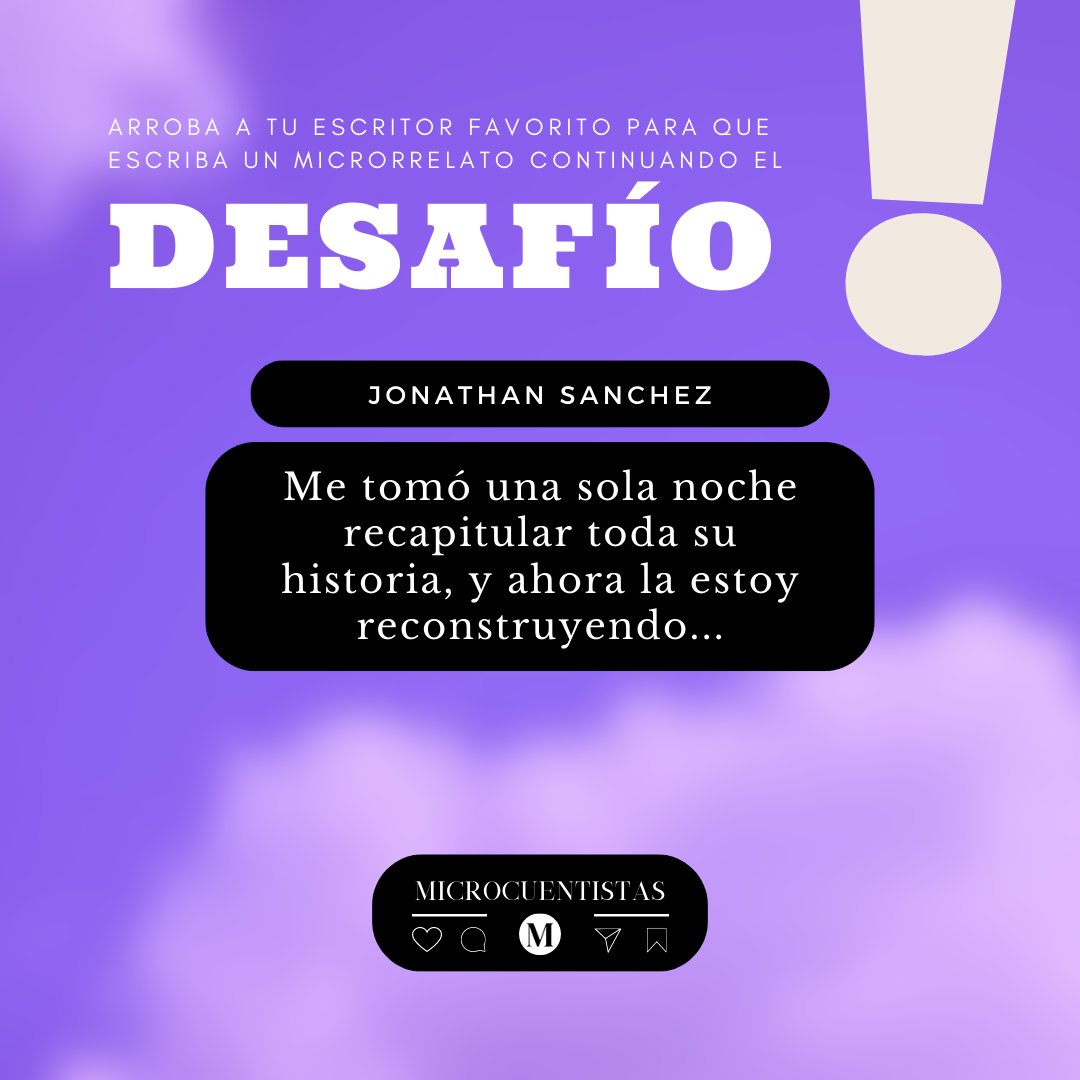 Microcuentista1's tweet photo. Continúalo...  #microcuentistas

Haz touch o clikea en [ALT] que aparece en la imagen.

💜Compártenos tu disparador:
→https://t.co/mI2sSRxT5g

💜Encuentra al autor aquí:
→https://t.co/FWBsBh49iR https://t.co/rLbEugaOXe