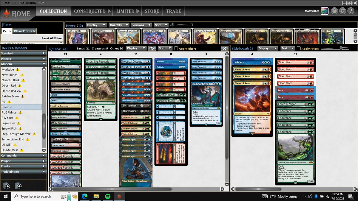 Mo_Town111's tweet photo. Made my first Challenge Top8 today with Kai Budde's Rhino list from Pro Tour! Unfortunately Q's was vs 4C and they had 3Terefi both games right off and I was unable to deal with it. A little upsetting that both games were non-games but glad I was finally able to break into a Top8 https://t.co/cXKLJIMAK0