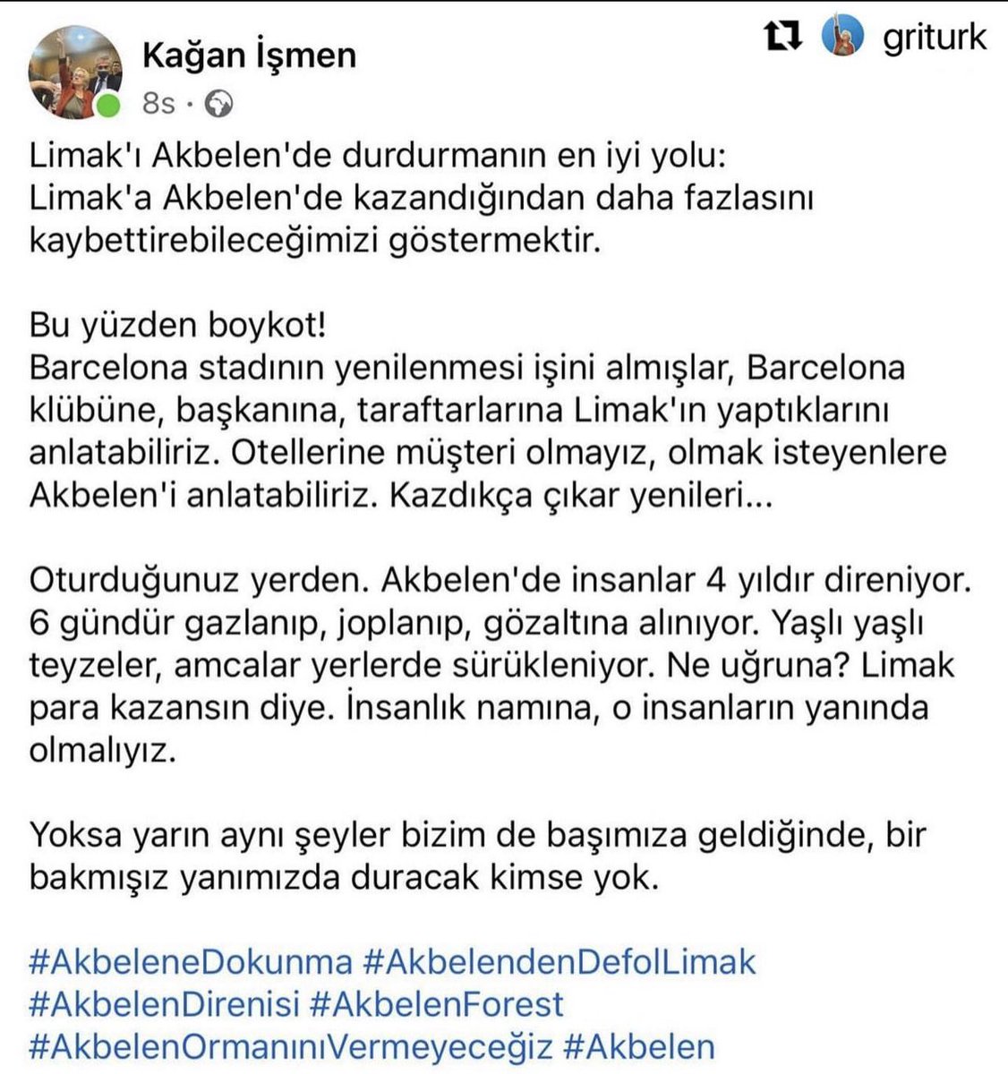 bengibaser's tweet photo. 🩸#Limak’ı tüm dünyaya ifşa etmek gerekir ve tüm çevrecilerin ilgisini de Akbelen ve bu ülkeye çekmeliyiz! Dayanışma şart🙏🏻 https://t.co/jlZMwNneQs
