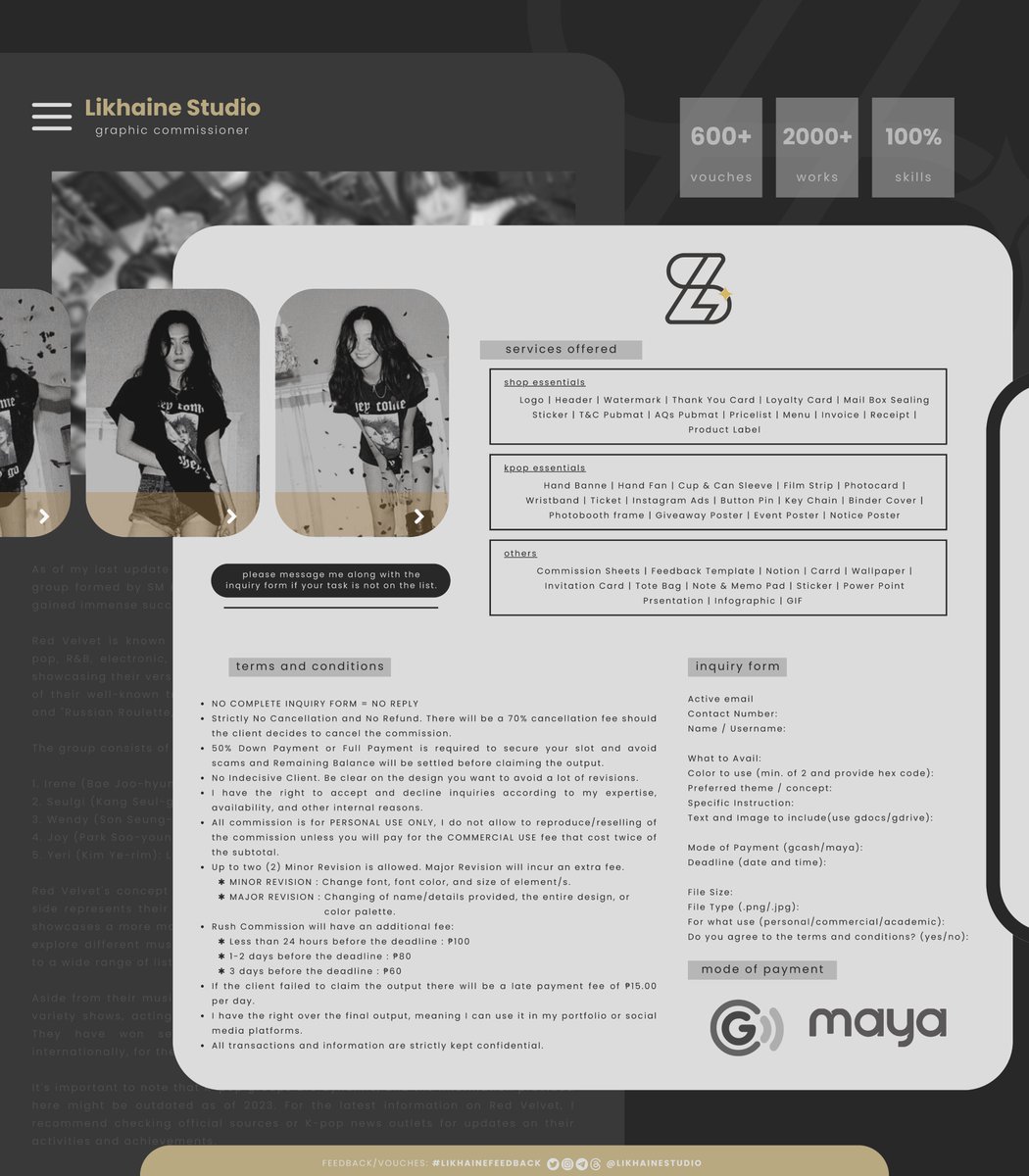 likhainestudio's tweet image. From eye-catching logos to stunning illustrations, we&apos;ll bring your ideas to life with creativity and precision .ೃ࿐

Let your imagination run wild, and let me handle the rest ﹗

✱ vouches: #likhainefeedback
✱ samples: #likhainestudio
✱ carrd: likhainestudio.carrd.co