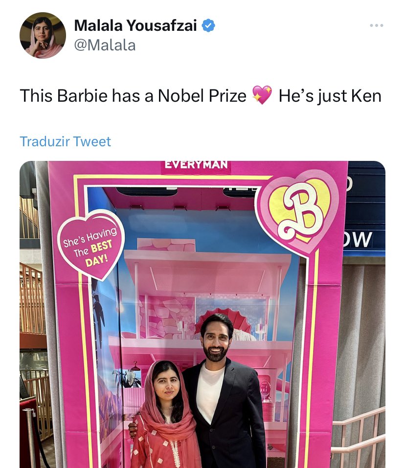 A Malala 🗣️

“Essa #Barbie tem um Prêmio Nobel. Ele é apenas o Ken”
