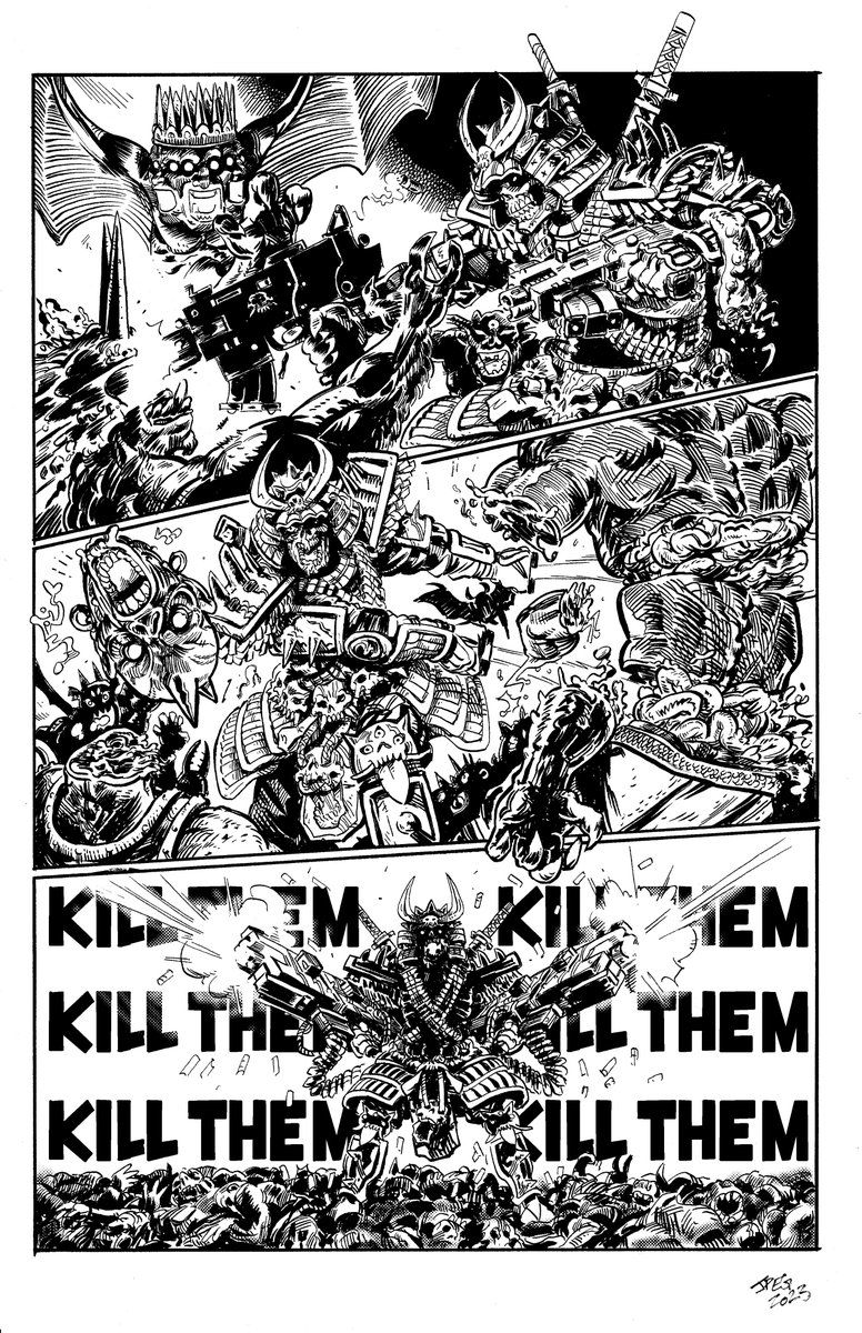 Jpegolden's tweet photo. I was waitin' to post the full thing til I saw them drop the merch; This is an illustration I was commissioned to do for @GodsHate818 !! The idea was like a standalone comic page of their mascot just tearing sh*t up.  It's one of my favorite pieces in recent memory. https://t.co/KsKSijC4mI