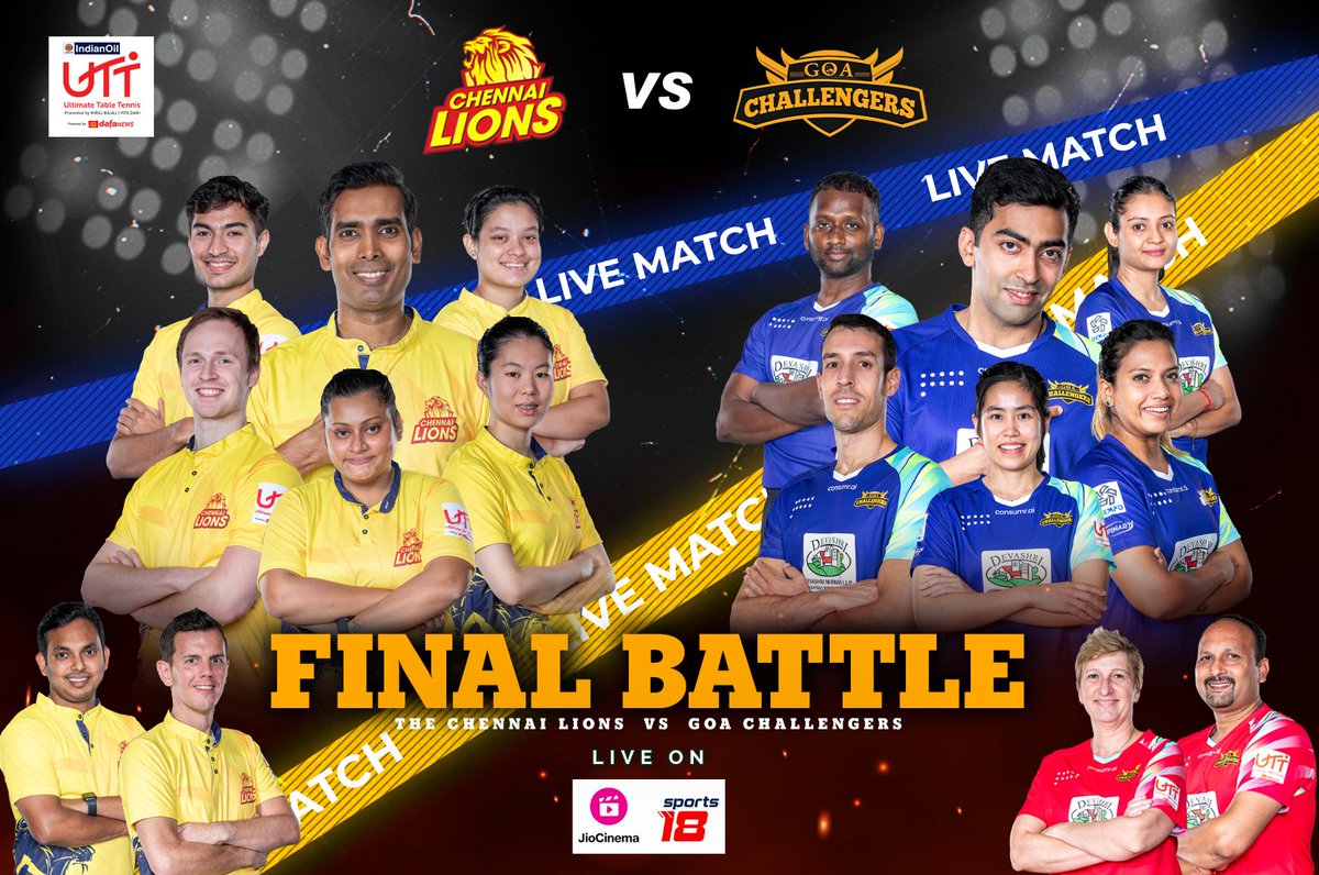 The Final Showdown is finally here! 🔥 Watch the Chennai Lions clash with the colossus Goa Smashers in the ULTIMATE SHOWDOWN.
#thechennailions #UltimateTableTennis #TheRallyContinues #finalshowdown #finals #TableTennis #EveryTableIsAPlayground #HarTablePlayground
