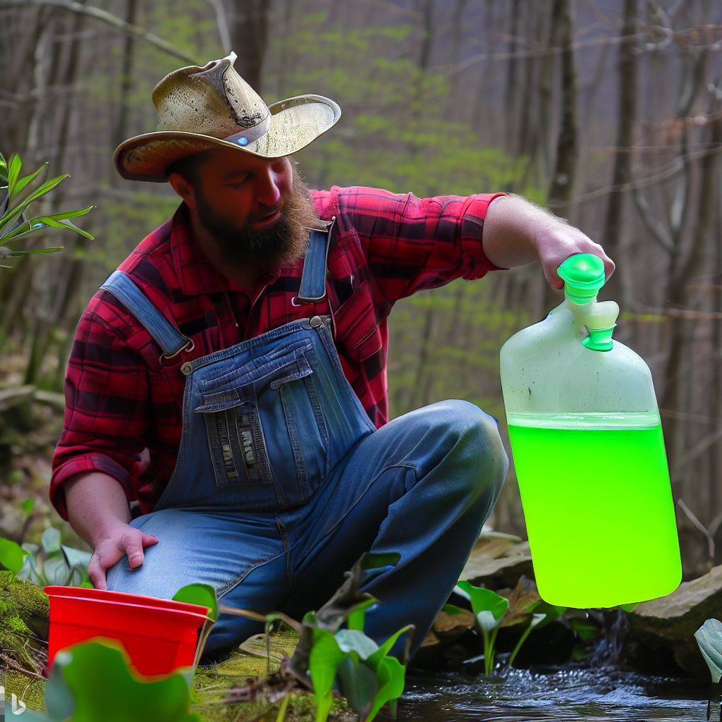 DowntownHWV's tweet photo. Workers in West Virginia collect Dew from the Mountains.

AI art by Andrew Ramsey. https://t.co/qyDO9INr2W