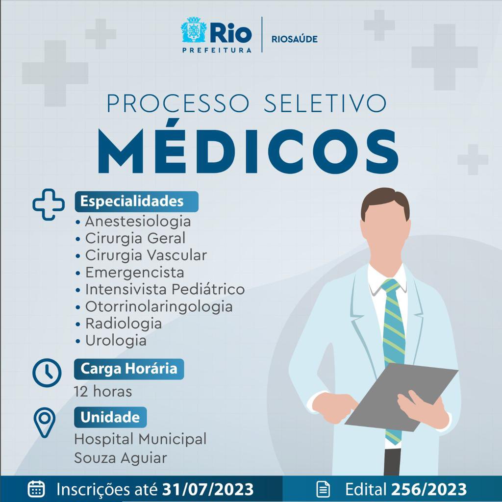 riosaudeoficial's tweet photo. Alô, novos editais na área! 🗣️

🏥Os processos seletivos 255 e 256/2023 estão com vagas para os hospitais municipais #SouzaAguiar, #SalgadoFilho, #LourencoJorge, #MiguelCouto e #FranciscoSilvaTelles.

Prazo de inscrições vai até amanhã (31/7)

💻 https://t.co/haTPYceqcS https://t.co/iAQ0hNOLpw