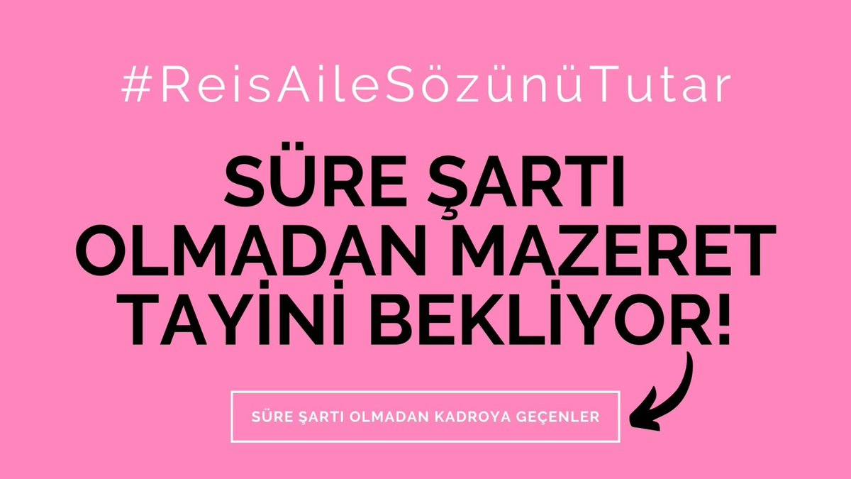 Kadro veriliyor.Cumhurbaşkanı diyorki sözleşmeden kadroya geçenler kadrolular hangi hakka sahiplerse onlarda o hakka sahip olacaklardır.Sonuç olarak Reis söz verdi bakanlıklar uygulamıyor. Buradan tek bir ağızdan gür bir sesle yine sesleniyoruz . 
<a href="/tcbestepe/">T.C. Cumhurbaşkanlığı</a>
#ReisAileSözünüTutar