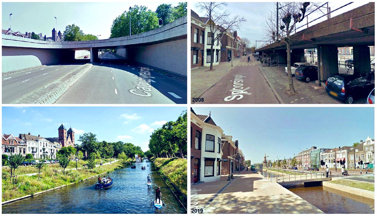 dirkjanjanssen's tweet photo. No podemos convertir el agua en vino, pero sí sabemos cómo convertir carreteras en agua.

(Utrecht y Delft, antes y ahora) https://t.co/CjF9spxtrD