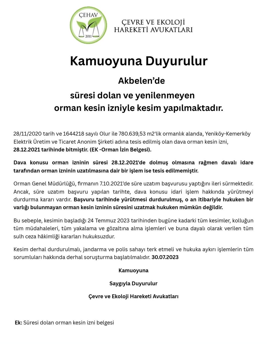 cehav's tweet image. Akbelen'de süresi dolan ve yenilenmeyen #Orman #Kesim İzni ile kıyım,izinsiz kesim yapımaktadır. @OGMgovtr @TCTarim, #Akbelen'de #ormansuçu işleniyor, bu kesimi derhal durdurun. Cumhuriyet Savcıları, sorumlularla ilgili derhal soruşturma başlatın.@barolar #AkbeleneDokunma #cehav