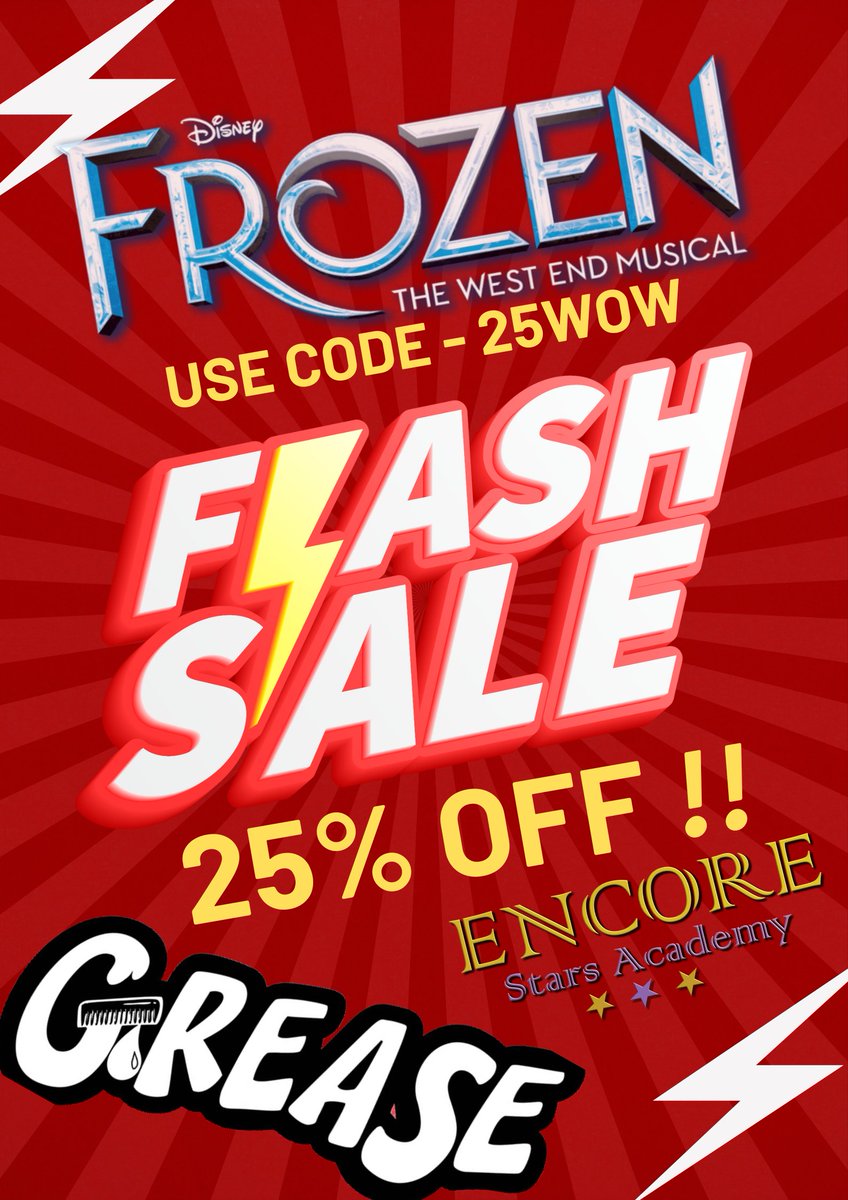 EncoreStars's tweet photo. Happy Sunday everyone! 

Save the 1st August in your calendar! It's our BIG FLASH SALE for Frozen Jnr and Grease tickets! 

This is your last chance to nab these tickets at a lower price and save 25% There are no limits to how many you can buy. 

https://t.co/LgbMBuK0On https://t.co/mMruG1ieuK