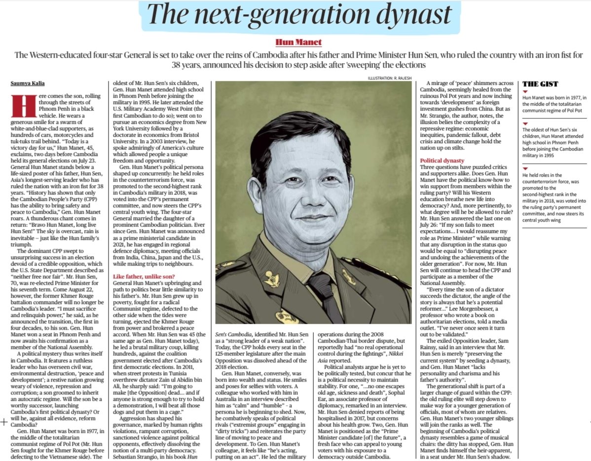 imRavikantYadav's tweet photo. People in #news
*The Indispensable Director
Sh S.K. Mishra #EDchief
*The Comeback Artist
Mr Pedro Sanchez #Spain #elections
*The Next Generation Dynast
Mr Hun Manet #Cambodia
*Army General declares himself leader of #Niger
Mr Abdourahamane Tchiani
#UPSC
Source: TH https://t.co/WPmZMUpmSa