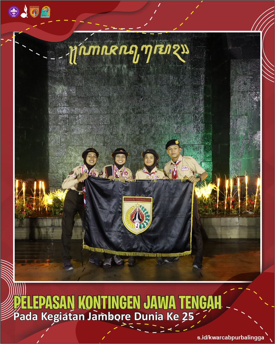 1103purbalingga's tweet photo. 4 anggota Pramuka Kwarcab Purbalingga menjadi bagian dari kontingen Jawa Tengah yang dilepas oleh Gubernur Jawa Tengah, Kak @ganjar_pranowo untuk mengikuti kegiatan World Scout of Jamboree ke 25 yang akan dilaksanakan pada tanggal 1-12 Agustus 2023 di Sae ManGum Korea Selatan https://t.co/x9jgJlsNh8