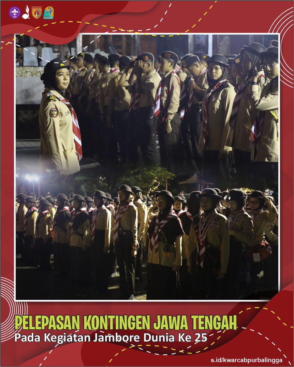 1103purbalingga's tweet photo. 4 anggota Pramuka Kwarcab Purbalingga menjadi bagian dari kontingen Jawa Tengah yang dilepas oleh Gubernur Jawa Tengah, Kak @ganjar_pranowo untuk mengikuti kegiatan World Scout of Jamboree ke 25 yang akan dilaksanakan pada tanggal 1-12 Agustus 2023 di Sae ManGum Korea Selatan https://t.co/x9jgJlsNh8