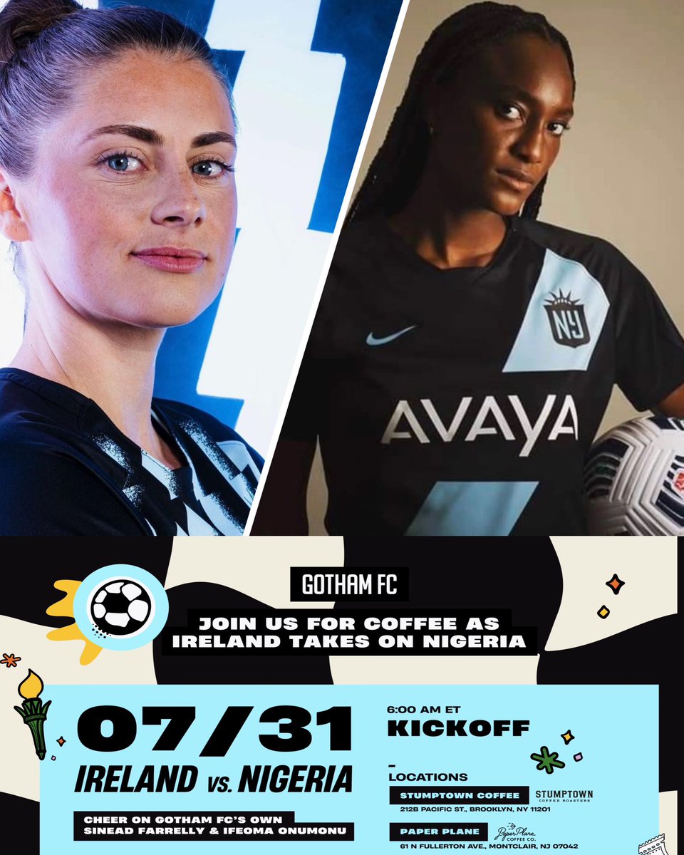 Join us tomorrow, Monday July 31st, bright and early at 6am to watch Gotham vs Gotham as Sinead Farrelly and Ireland takes on Ify Onumonu and Nigeria as they compete for the World Cup! No entrance fee or RSVP needed.