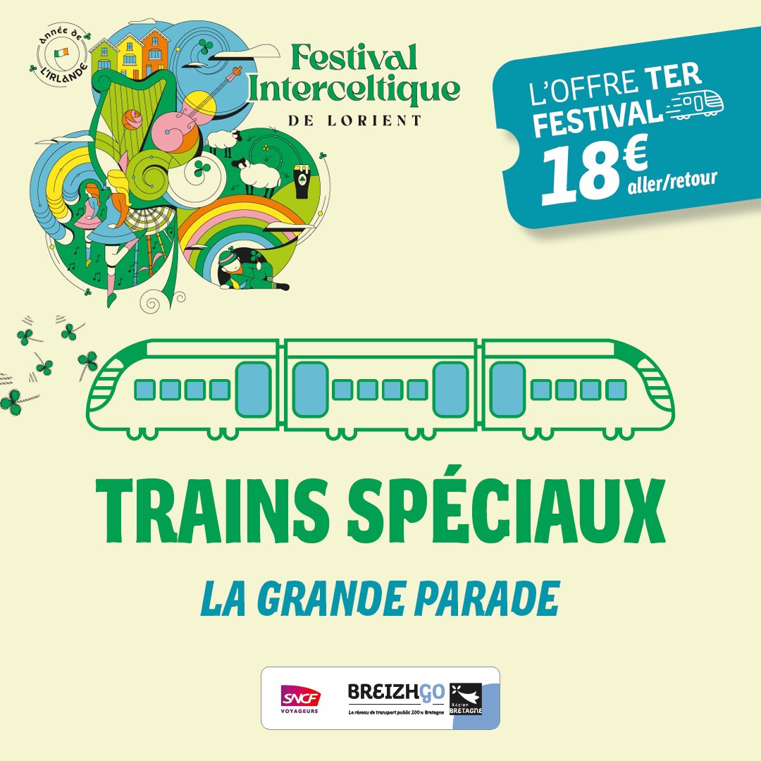 🚨 Dimanche 6 Août : 
venez en <a href="/TERBreizhGo/">TER BreizhGo</a> assister à <a href="/VilledeLorient/">Ville de Lorient</a> à la plus grande parade #celtique du monde !!!

5000 musiciens 😍 

Vous arriverez directement au cœur de l’événement. 

Départ de la gare.

#PlusDeTERMoinsDeCO2