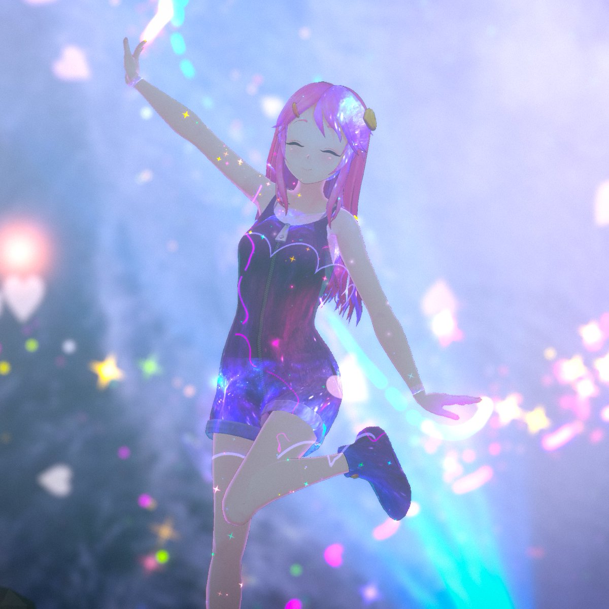 OculusTan's tweet photo. 今夜の #VRSLT x #秋HUB セトリはこちら🎵

#VirtualReality 
#ぴょんぴょんするの
#KawaiiAdventure!
#沈められないのかな？
#VirtualBrave
#VirtualWonderland
まぼろし #VirtualFeelings

素敵写真はKaerun @jellekayen さん撮影✨演出は青猫さんとわたしの即興コラボです🪄
#Vket #VketReal https://t.co/d2uxHiOeFD