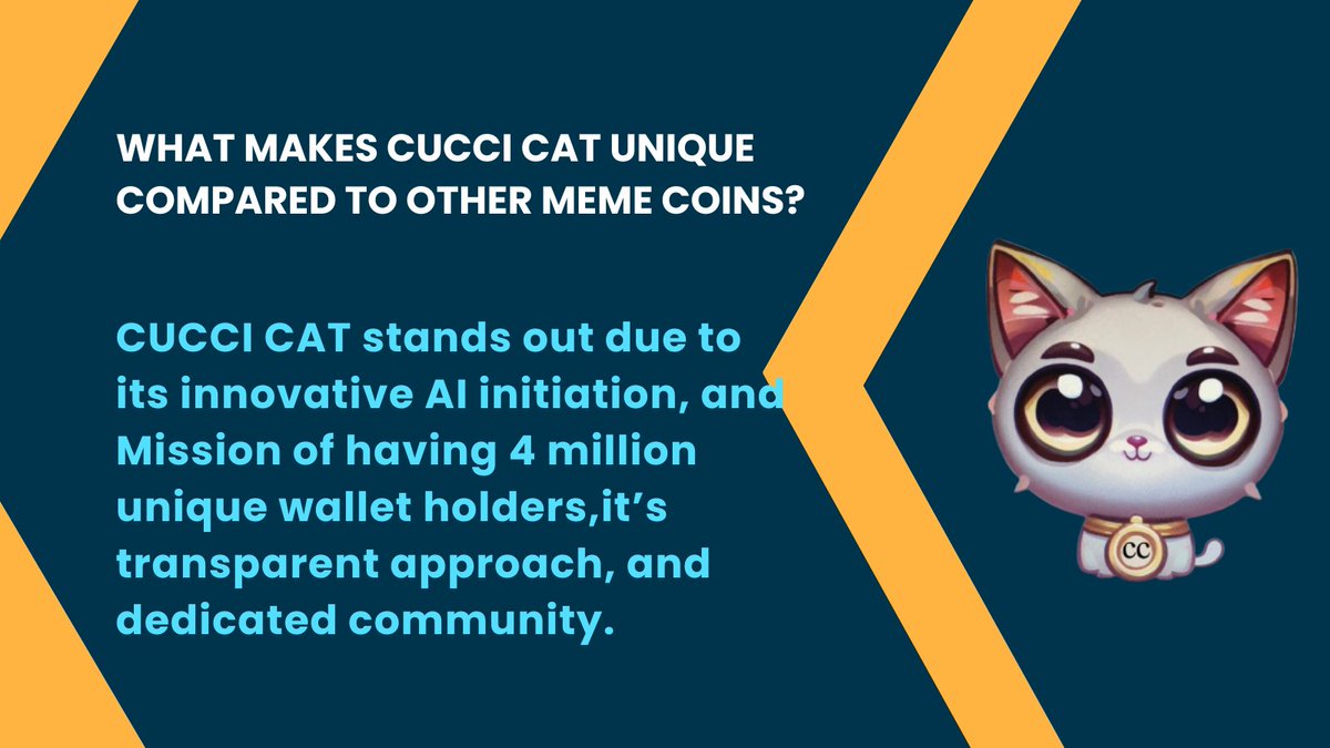 What makes CUCCI CAT unique compared to other meme coins?
$CUCCI stands out due to its innovative AI initiation, and Mission of having 4 million unique wallet holders, it’s transparent approach, and dedicated community.
cuccicat.org
<a href="/TheCucciCat/">Cucci Cat</a> #Crypto #Blockchain