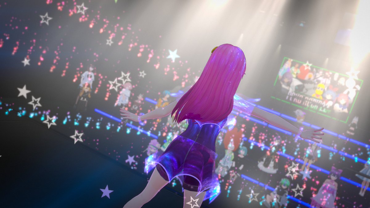 OculusTan's tweet photo. 今夜の #VRSLT x #秋HUB セトリはこちら🎵

#VirtualReality 
#ぴょんぴょんするの
#KawaiiAdventure!
#沈められないのかな？
#VirtualBrave
#VirtualWonderland
まぼろし #VirtualFeelings

素敵写真はKaerun @jellekayen さん撮影✨演出は青猫さんとわたしの即興コラボです🪄
#Vket #VketReal https://t.co/d2uxHiOeFD