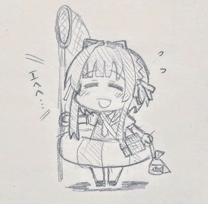今夜のお絵描き 夏休み鵜来ちゃん2パターン