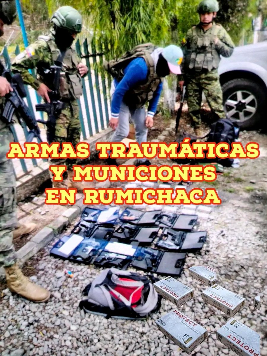 lanueva977's tweet photo. Armas traumáticas decomisadas en el control del puente internacional de Rumichaca

En un reciente operativo en el control del puente internacional de Rumichaca, las autoridades decomisaron un total de 9 armas traumáticas con sus respectivas municiones. https://t.co/UvgzlGD8kp
