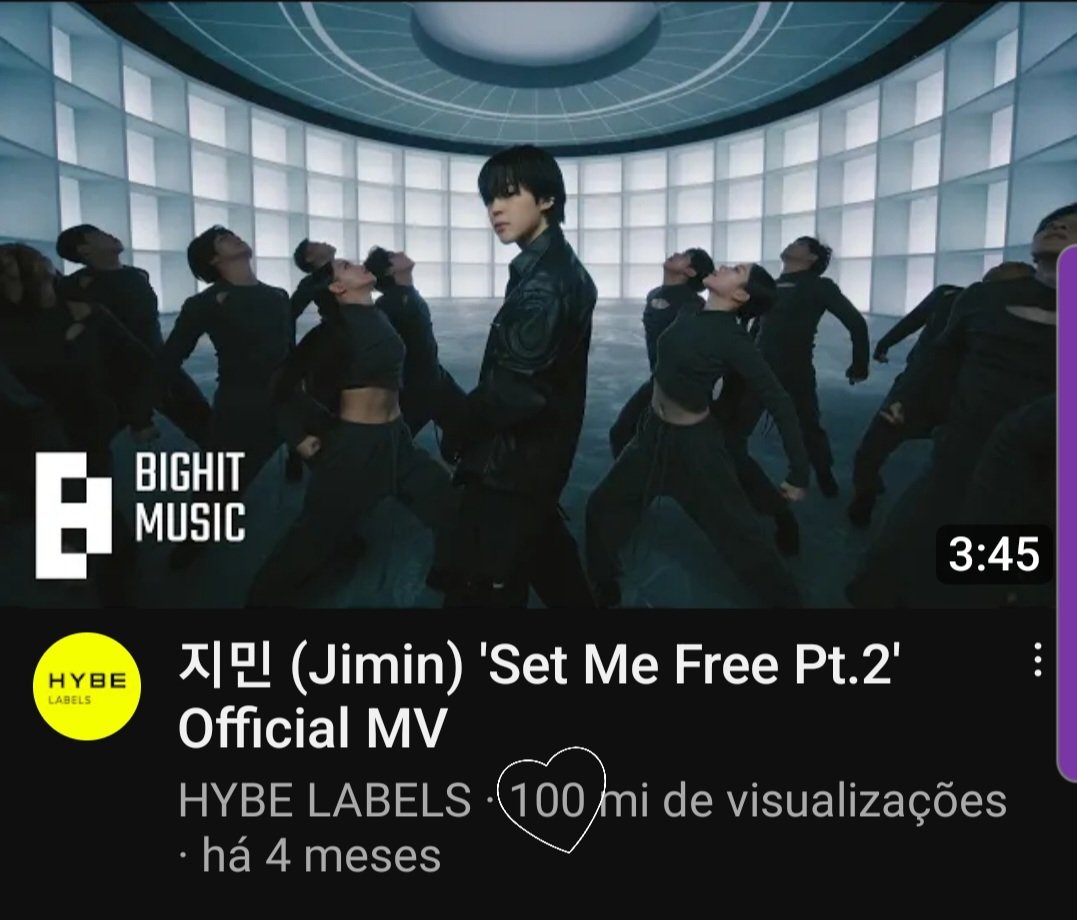 jiminuniversemy's tweet image. PARABÉNS JIMIN .🥳🫶

Jimin chego a 100M de views em Set Me Free no YouTube. 

#JIMIN 
#SETMEFREE
#100VIEWS