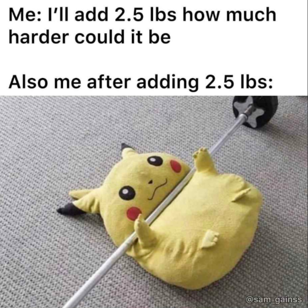 Anyone else feel like this Pikachu when it's time to level up? 🤣⁠

⁠
credit to <a href="/sam_gainss/">Sam Mandigo</a> for this lovely meme 

#fitness #fitnessmeme #gym #gymmemes