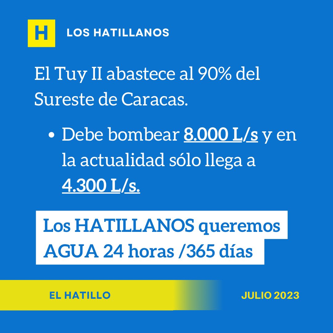Las condiciones del Tuy II cada día son peores, de 8mil L/s a 4.3 L/s-se necesita inversión por parte de la operadora <a href="/HidroCapital2/">Hidrocapital</a> Los usuarios queremos AGUA  constante sin CICLOS #AGUA365DIAS #NOALOSCICLOS  #ELHATILLOSINAGUA <a href="/harolclemente/">Harol Clemente</a> <a href="/RMarcoTorres/">Rodolfo Marco Torres</a> <a href="/ElHatillo/">Alcaldía El Hatillo</a> @Eliasayegh