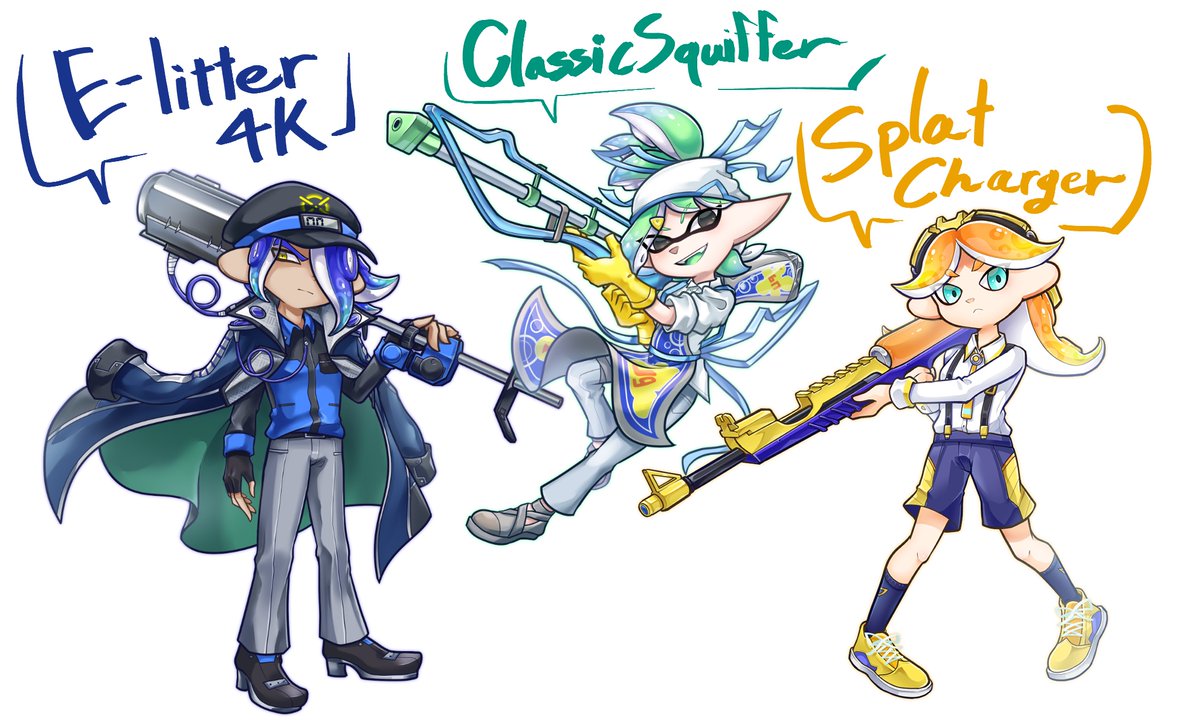 インクリング ,イカボーイ(スプラトゥーン) 「擬済のチャーたち揃ったのでならべた」|裏切者のイラスト