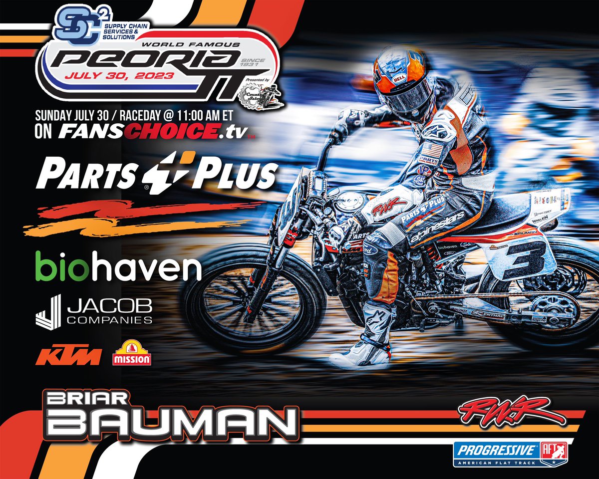 RickWareRacing's tweet photo. Time for @americanflattrack racing today from Peoria,IL. @briarbauman will have a right hander as part of the TT course. 
#motorcycle #flatrackracing #rickwareracing https://t.co/a6UklFM2OO