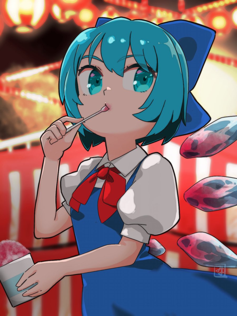 cirno 1girl blue hair solo dress wings bow blue dress  illustration images