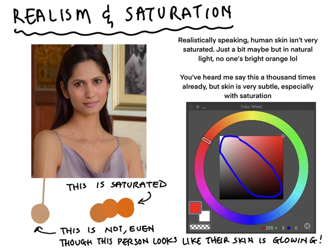 I talk about how to color skin, color picking and blending modes but also how to not use either lol, tips on coloring skin, how 2 avoid whitewashing. Cel shading, painting, coloring any skintone in any style