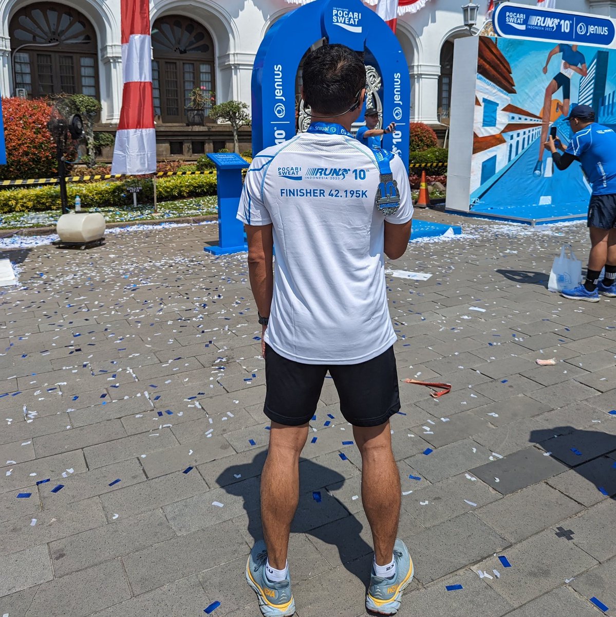 Made it through my first marathon! Finished just in time, 4 minutes before the COT (5:56). So thankful for my coaches, Coach Aldo from Celebrity Fitness Margo City Depok &amp; Coach Daus from EvoFit+, who always believed in and motivated me all the way, and today! #MarathonerMevet