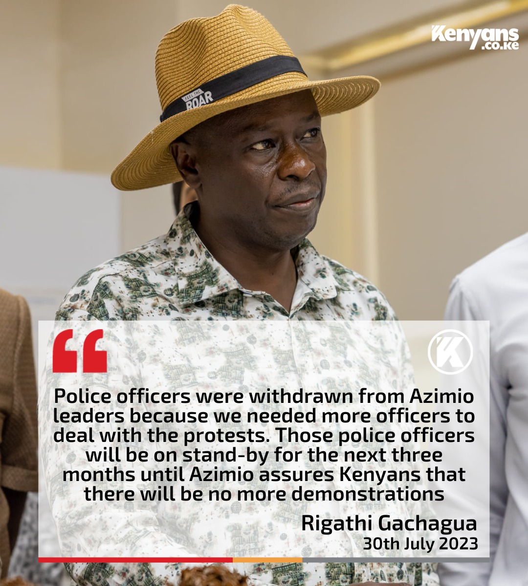 Kenyans's tweet photo. Police officers were withdrawn from Azimio leaders because we needed more officers to deal with the protests - DP Gachagua https://t.co/yQs2eiEZC7