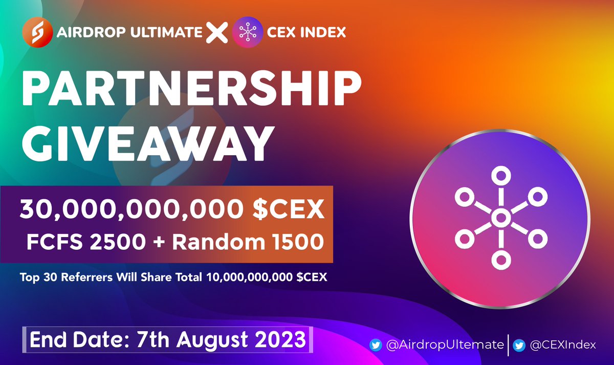 Airdrop Ultimate (@airdropultemate) on Twitter photo 🥳 CEX Index X Airdrop Ultimate #Giveaway
🏆 Prize Pool «» 30,000,000,000 $CEX
✅ Follow <a href="/AirdropUltemate/">Airdrop Ultimate</a> &
@CEXIndex
✅ Like, RT & Tag 3 Friends
✅ Complete #Gleam⤵️
gleam.io/jobN6/cex-inde…
⏳ Ends 7th August
#CEXIndex #Airdrop #Giveaway #Crypto #CEX #ARBITRUM $CEX 🥳 CEX Index X Airdrop Ultimate #Giveaway
🏆 Prize Pool «» 30,000,000,000 $CEX
✅ Follow <a href="/AirdropUltemate/">Airdrop Ultimate</a> &
@CEXIndex
✅ Like, RT & Tag 3 Friends
✅ Complete #Gleam⤵️
gleam.io/jobN6/cex-inde…
⏳ Ends 7th August
#CEXIndex #Airdrop #Giveaway #Crypto #CEX #ARBITRUM $CEX