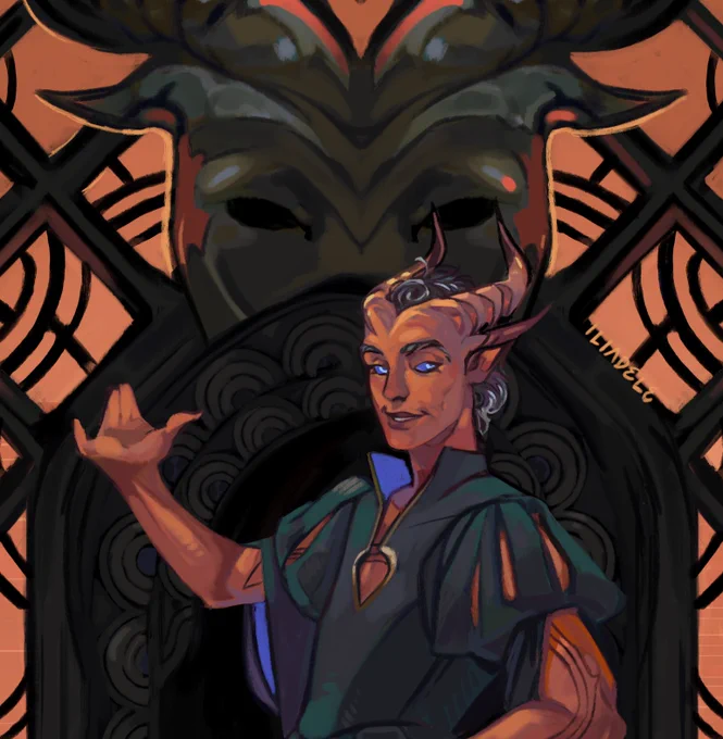 Spade (they/them, pact of the talisman warlock), occult specialist collector at The Eloquent Mask Emporium