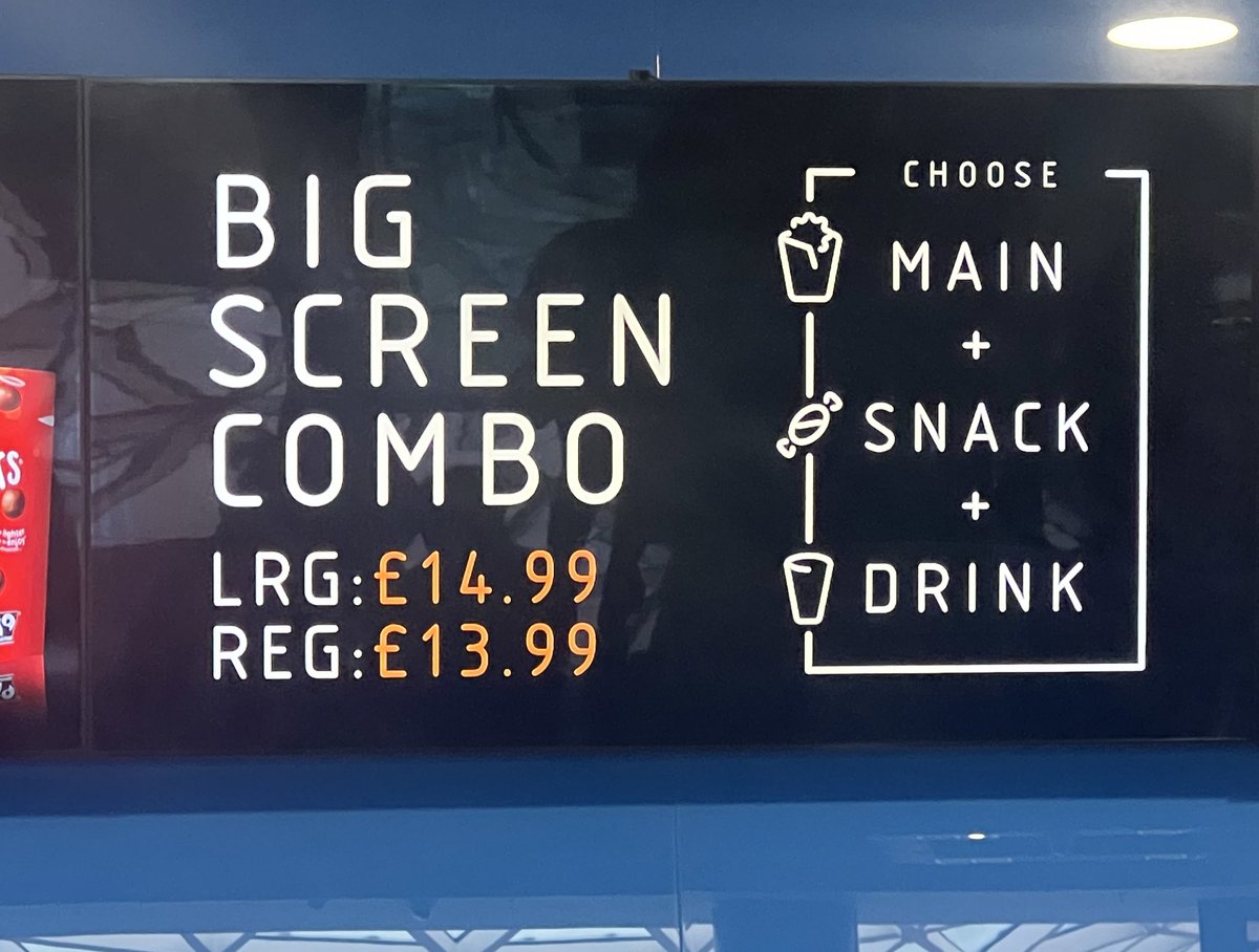 Has anyone come across a more extreme use of the ‘Decoy Effect’ than this one currently being deployed at Vue Cinema? Regular £13.99, or Large for £14.99?