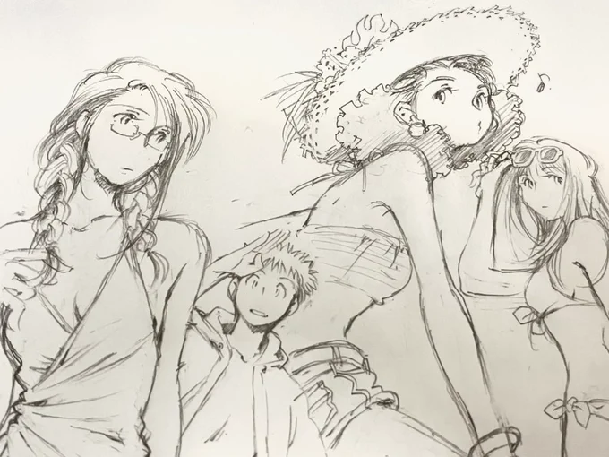 【進捗ほーこく】 \夏の原画頒布大作戦!2023/ 下書きイロイロ描いてマース丶(°∀°)ノ ※画像は一例!他にも描くよ☆  ・トレース台で透かして本番ペン入れ→色塗り、とゆう手順で仕上げます☆ ・色はアクリル、前回見本作例みたいなカラー(3k〜)と単色着彩などのお安めのお品(2k〜)を準備する予定