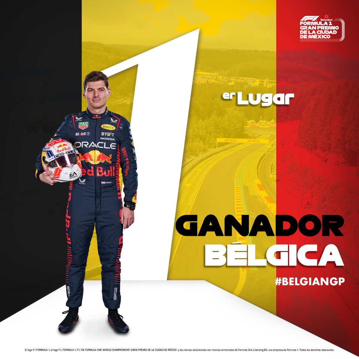 mexicogp's tweet photo. ¡Victoria de @Max33Verstappen en el #BelgianGP! 🏆🏎🍾
En el podio lo acompañan Checo y Leclerc.

#F1 https://t.co/myVyihPj4R