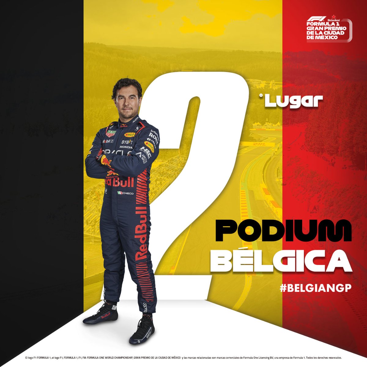 mexicogp's tweet photo. ¡Victoria de @Max33Verstappen en el #BelgianGP! 🏆🏎🍾
En el podio lo acompañan Checo y Leclerc.

#F1 https://t.co/myVyihPj4R